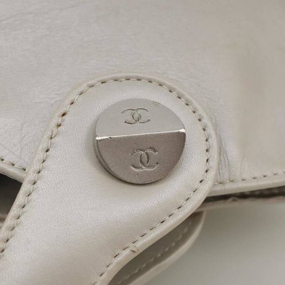 CHANEL Matelasse Hand Bag Leather Silver Light Gray Pearl CC Auth bs20615 - Picture 14 of 16
